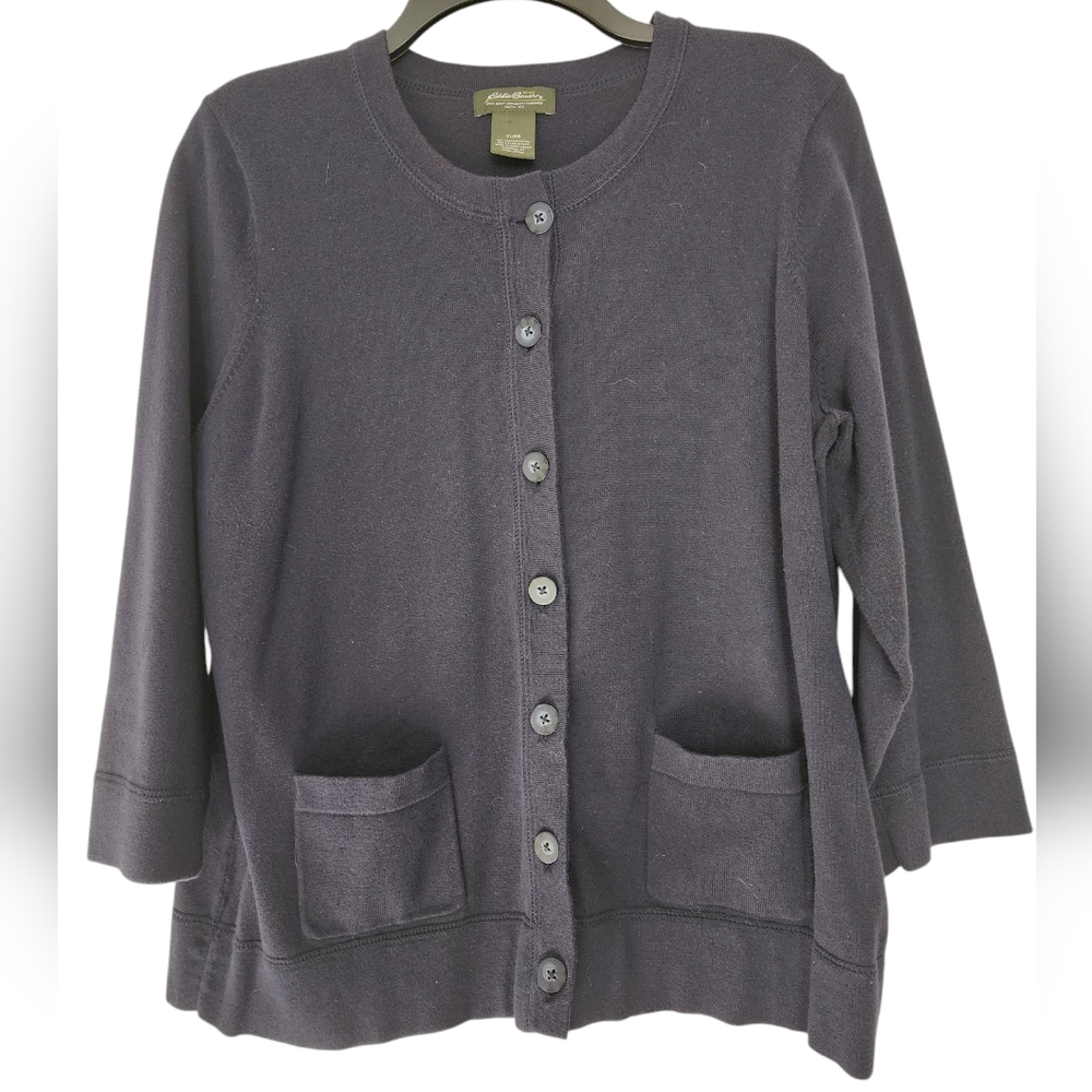 Eddie Bauer Sweater Navy Blue Button Front Cardigan 2 Pockets Casual SZ XL